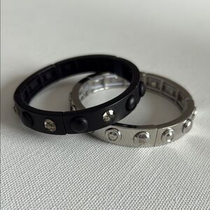 Lia Sophia Studded Rhinestone Stretch Bracelets Black Silver